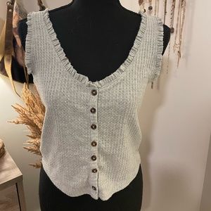 Button Down Ruffle Edge Flowy Tank Top